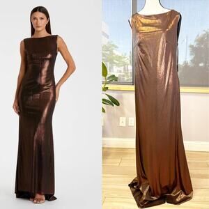 Metallic Jersey Cowl Back Column Gown 49087 Size 12